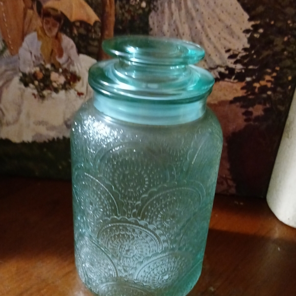 5 Vintage Fortecrisa pink glass saucers set. &Adeline Blue Cookie Jar,Nice ๐ป๐ - Picture 14 of 15